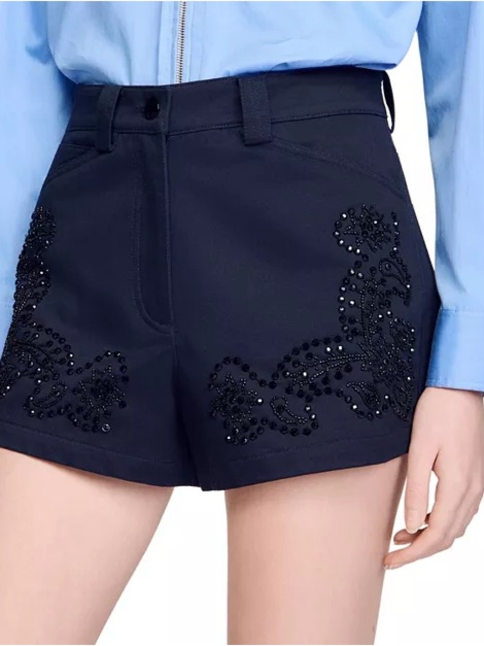 Sandro Black High-Waist Embellished Shorts